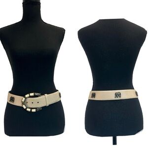 Carlisle Cream Leather Belt Safari Unique Elephant Studs Hammered Buckle Italy S